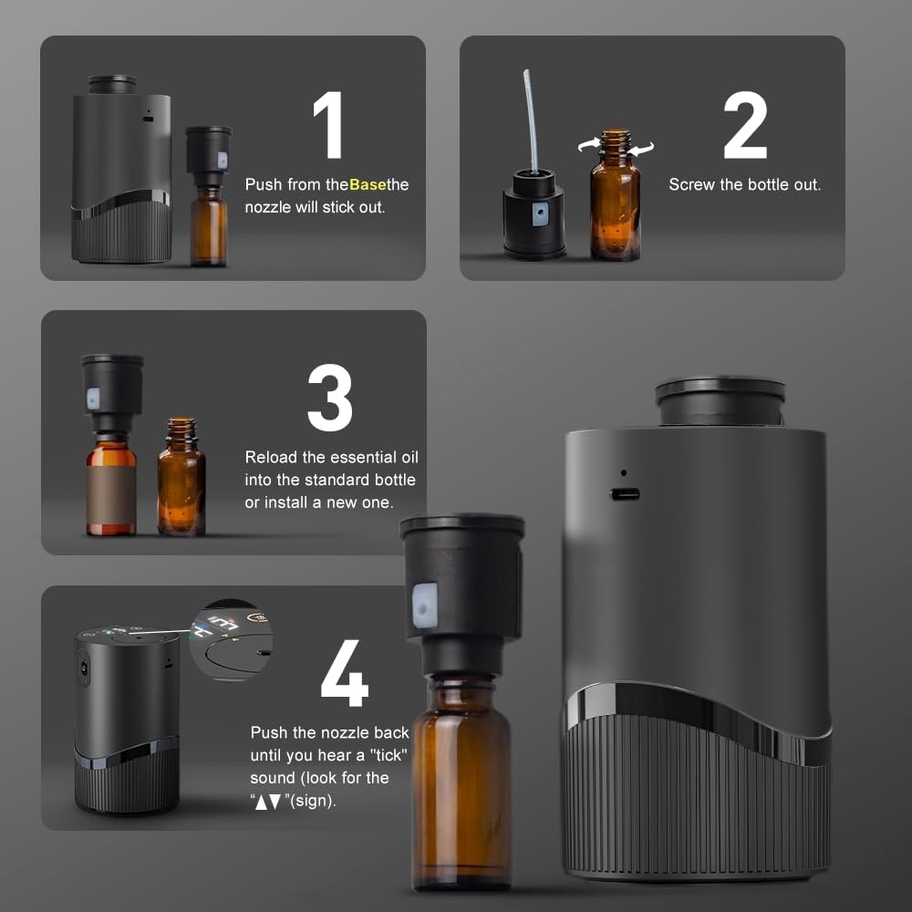 Fenpos Waterless Essential Oil Diffuser - Car Aroma Diffuser with Timer and Auto-Off