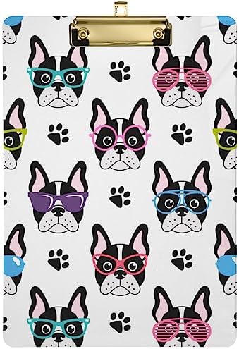 Gredecor French Bulldogs Clipboard with Glasses for A4 Paper