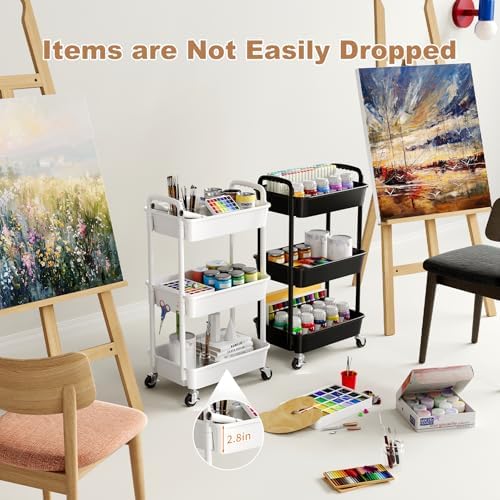 3 Tier Plastic Rolling Cart with Lockable Wheels