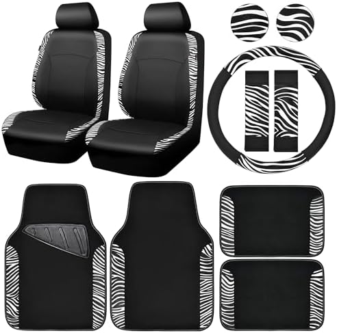 Zebra Print Car Seat Covers and Mats Universal Set