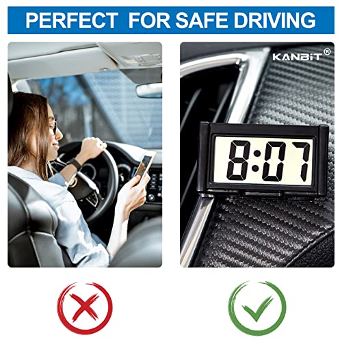 KANBIT 4-Piece Mini Digital Car Dashboard Clock with Clear LCD Display Black