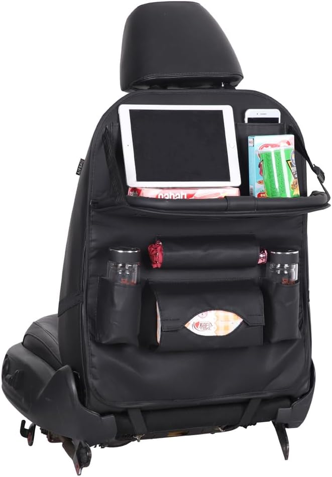 HURESON Upgraded Foldable Seat Back Organizer with Trash Can and Table Tray