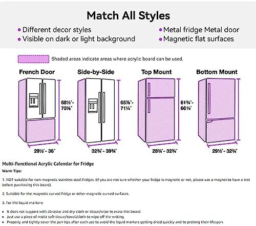 OAFORE Acrylic Fridge Calendar 12x12 Magnetic Dry Erase Board
