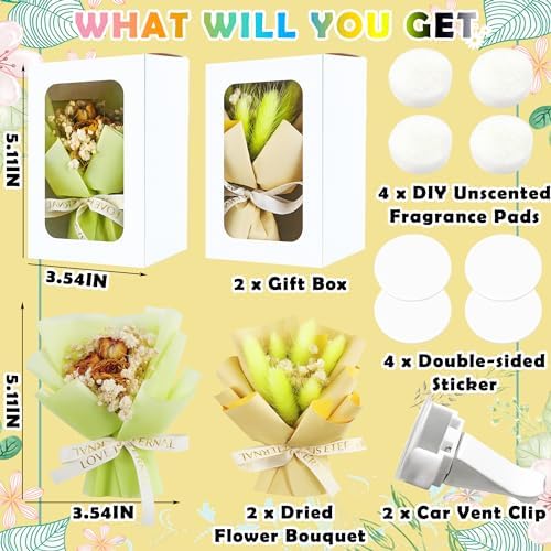 Square John Dried Flower Bouquet Air Vent Clips 2pcs Yellow