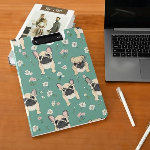 SHJI A4 Double Clip Folder with Cute French Bulldog Design