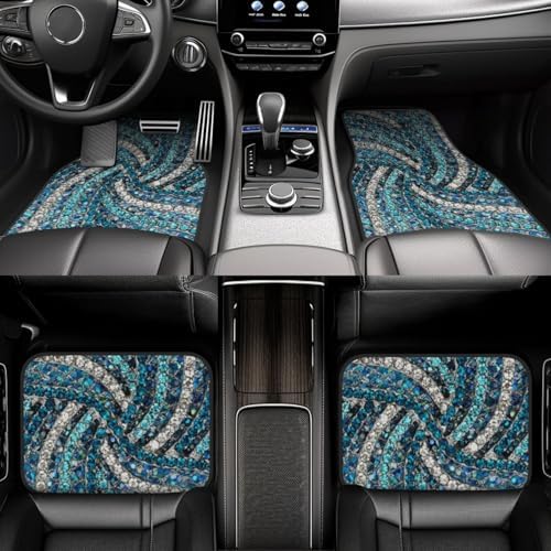 Bohemian Silver Grey Turquoise Blue Car Floor Mats 4-Piece Set