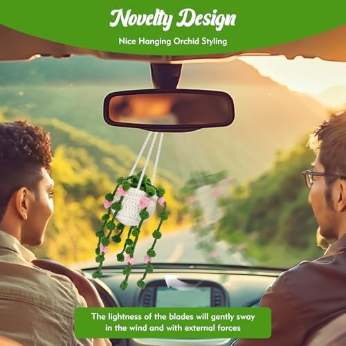 EoaMen Crochet Plant Car Mirror Accessory