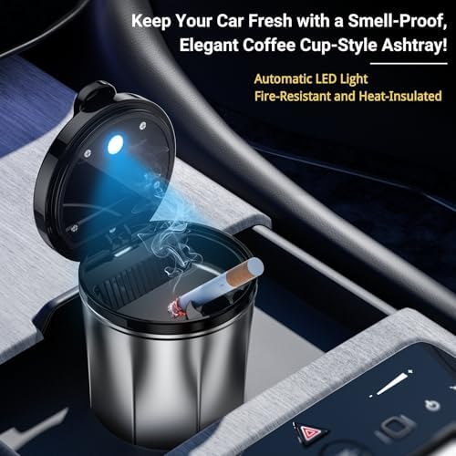 Car Ashtray with Lid and LED Light