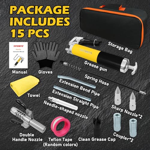 15 Pcs Versatile Grease Gun Kit with 7000 PSI Leak-Proof Spray