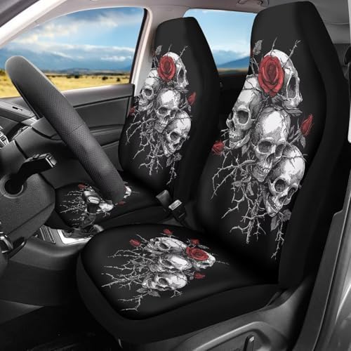 Bulopur Gothic Skull Car Seat Covers Front Set