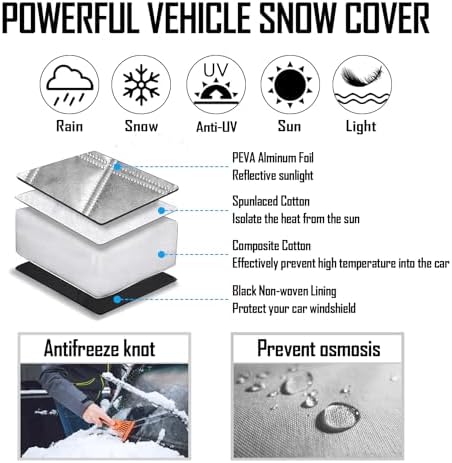 EXQUISLIFE 3-Layer Windshield Snow Cover for Cars and SUVs