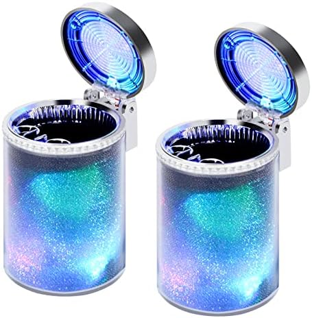 Car Ashtray 2-Pack with LED Light and Lid