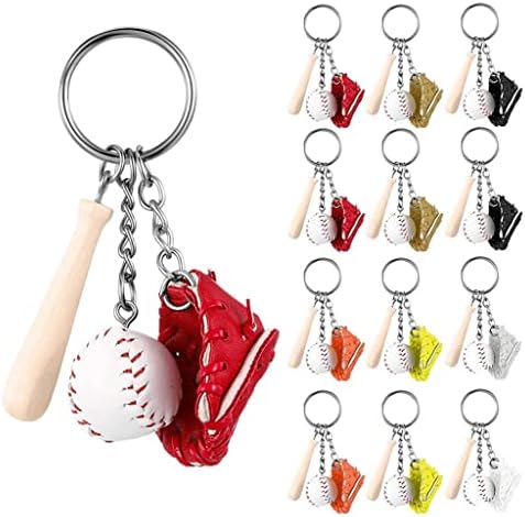12 Pcs Baseball Glove Keychain Set Wooden Keychains