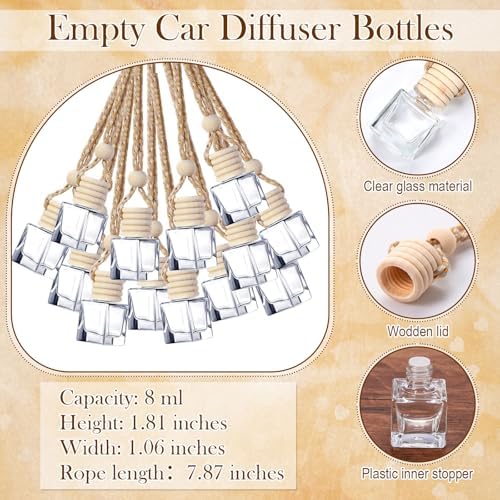 100pcs Clear Glass Car Diffuser Bottles with Lanyard and Instruction Cards