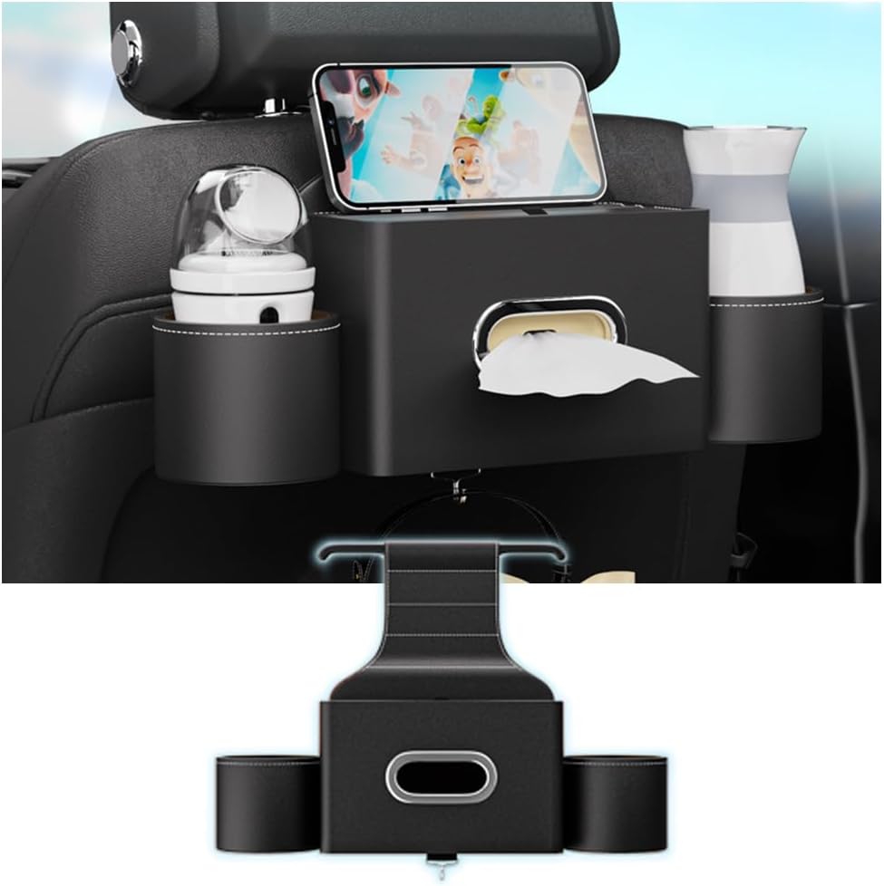 K LAKEY Seat Back Organizer with 2 Cup Holders and Hook