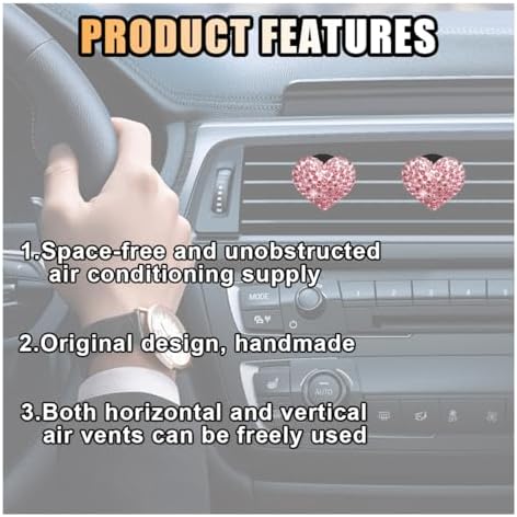 2PCS Heart-Shaped Crystal Air Vent Clip for Car