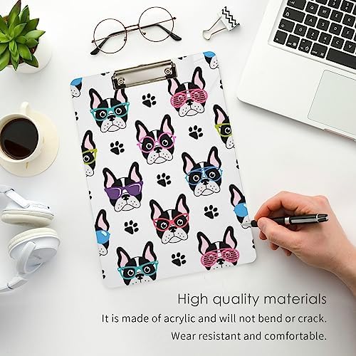 Gredecor French Bulldogs Clipboard with Glasses for A4 Paper
