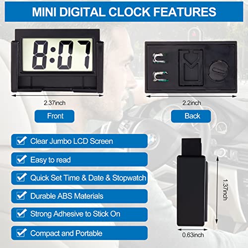 KANBIT 4-Piece Mini Digital Car Dashboard Clock with Clear LCD Display Black