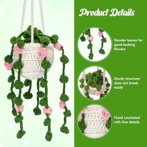 EoaMen Crochet Plant Car Mirror Accessory