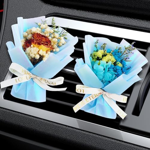 Square John Flower Clips For Car Vent 2pcs Dried Flower Set Blue