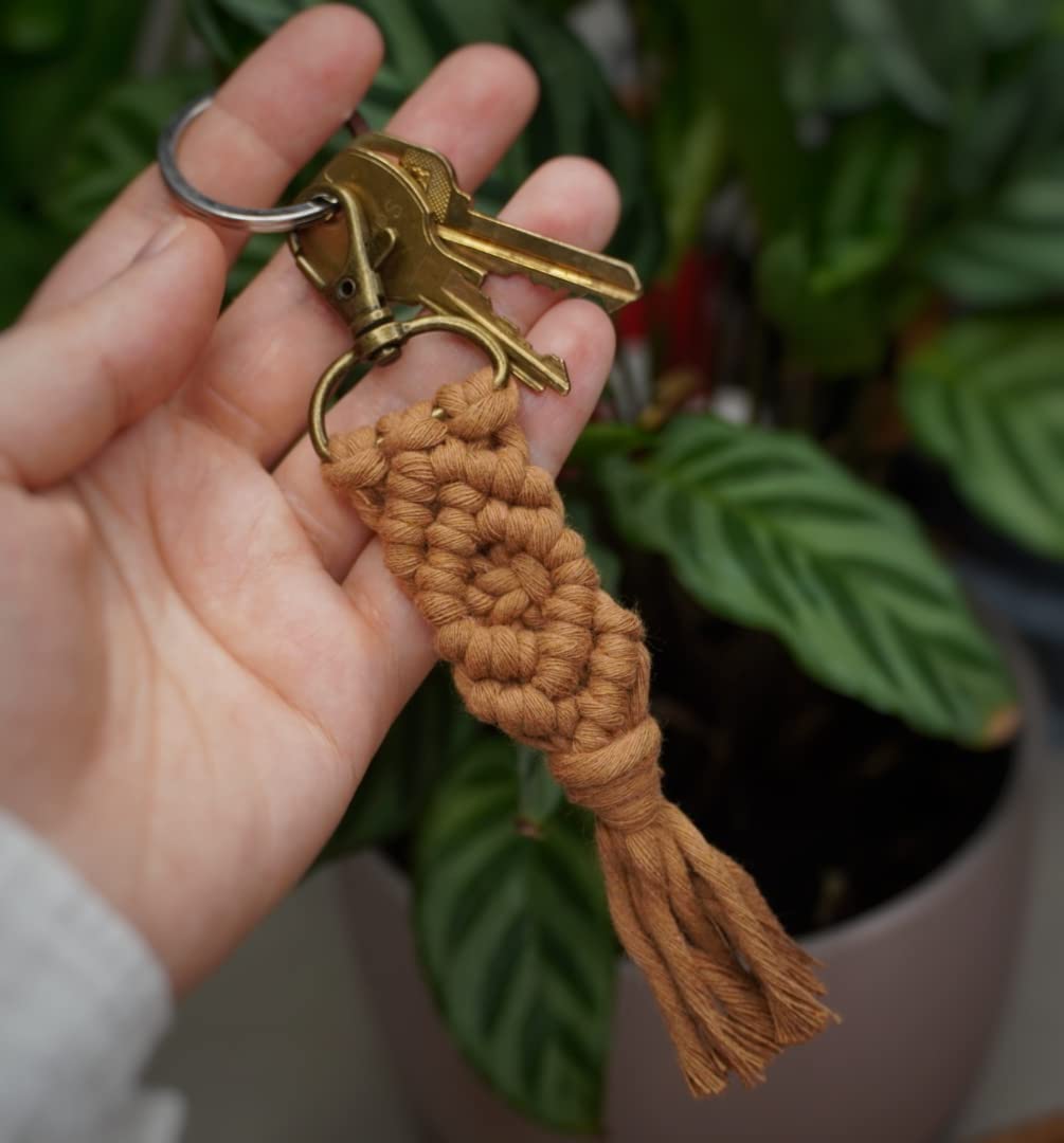 Macrame Keychain Boho Handmade Caramel
