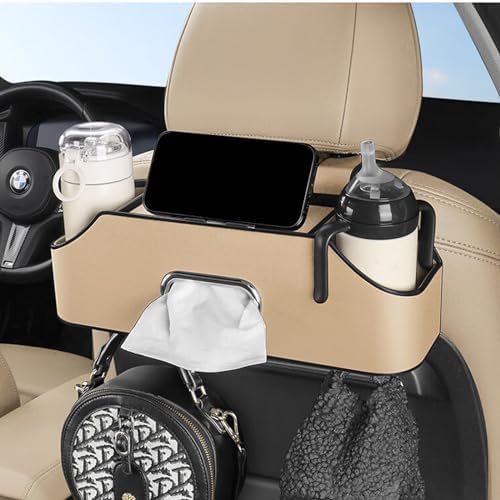 Car Headrest Back Seat Organizer with Cup Holder and Tissue Box