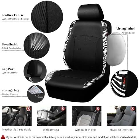 Zebra Print Car Seat Covers and Mats Universal Set