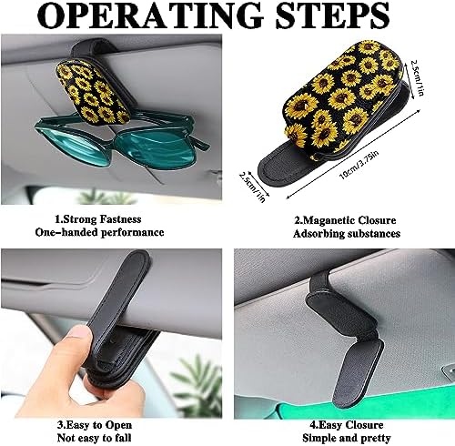Vibrant Sunflower Magnetic Leather Car Visor Clip