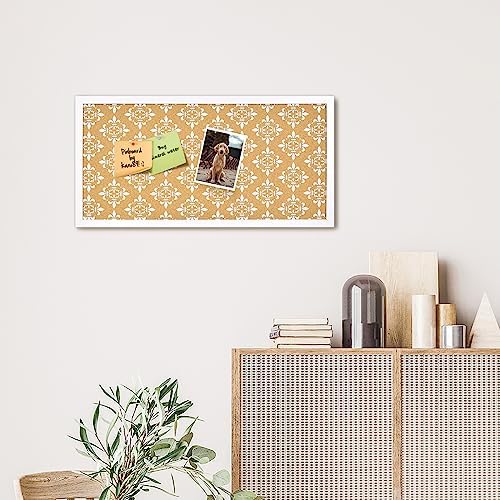 White Floral Cork Board with Wooden Frame