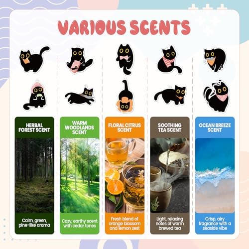 10PCS Cute Black Cat Hanging Air Fresheners with 5 Scents