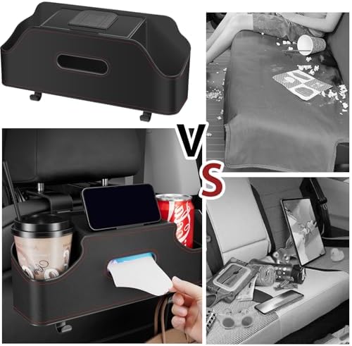 Car Back Seat Organizer with 2 Drink Holders and Tissue Box Black