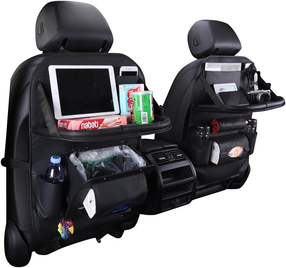 HURESON Upgraded Foldable Seat Back Organizer with Trash Can and Table Tray