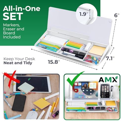 AMX Small Glass Dry Erase Board - Keyboard Stand and Desk Organizer