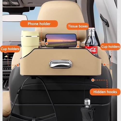 Car Headrest Back Seat Organizer with Cup Holder and Tissue Box
