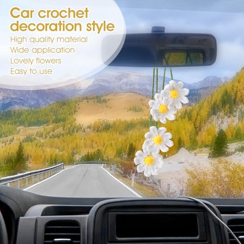 Cute Crochet Daisy Car Decor for Women