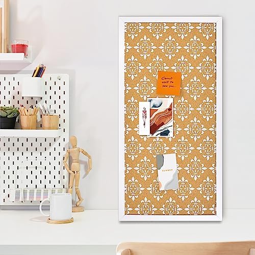 White Floral Cork Board with Wooden Frame