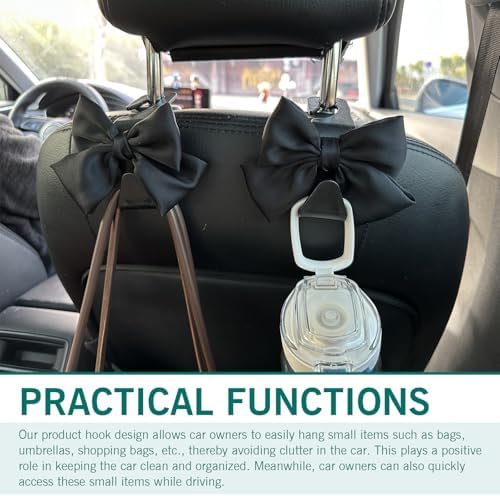 2PCS Cute Bow Car Seat Headrest Hooks - Black