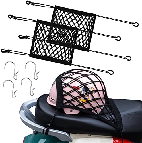 2PCS High Elastic Motorcycle Bungee Cargo Net with Adjustable Hooks