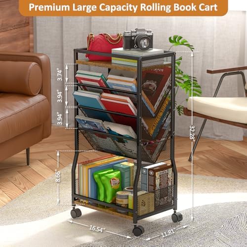 8 Tier Rolling Book Cart with Wheels and 2 Sides Access