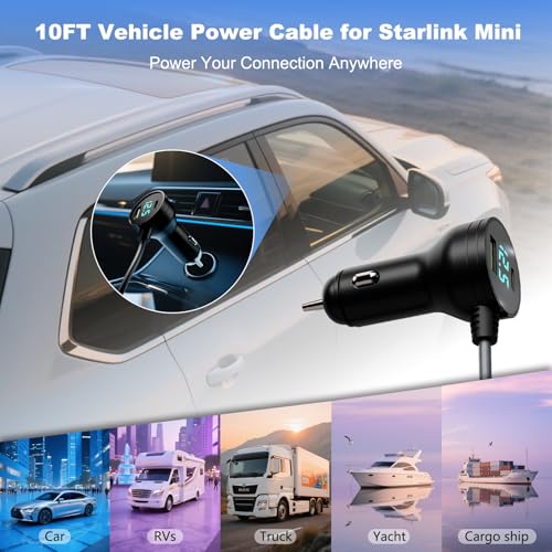 Starlink Mini Car Adapter 10FT Digital Display 12V-24V Power Cable