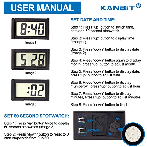 KANBIT 4-Piece Mini Digital Car Dashboard Clock with Clear LCD Display Black
