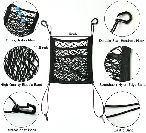 3-Layer Car Seat Back Net Organizer with 4 Straps and Hooks