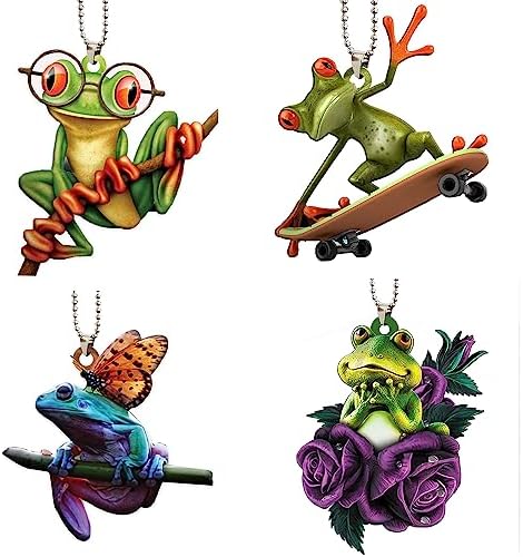 4 Pcs Acrylic Frog Car Mirror Hanging Decorations