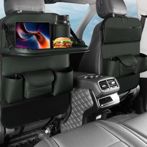 2PCS Car Backseat Organizer with Foldable Table Tray and Kick Mats