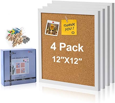 AkTop 12x12 White Framed Corkboard 4 Pack