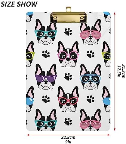 Gredecor French Bulldogs Clipboard with Glasses for A4 Paper