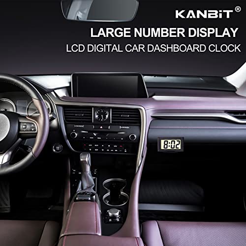 KANBIT 4-Piece Mini Digital Car Dashboard Clock with Clear LCD Display Black