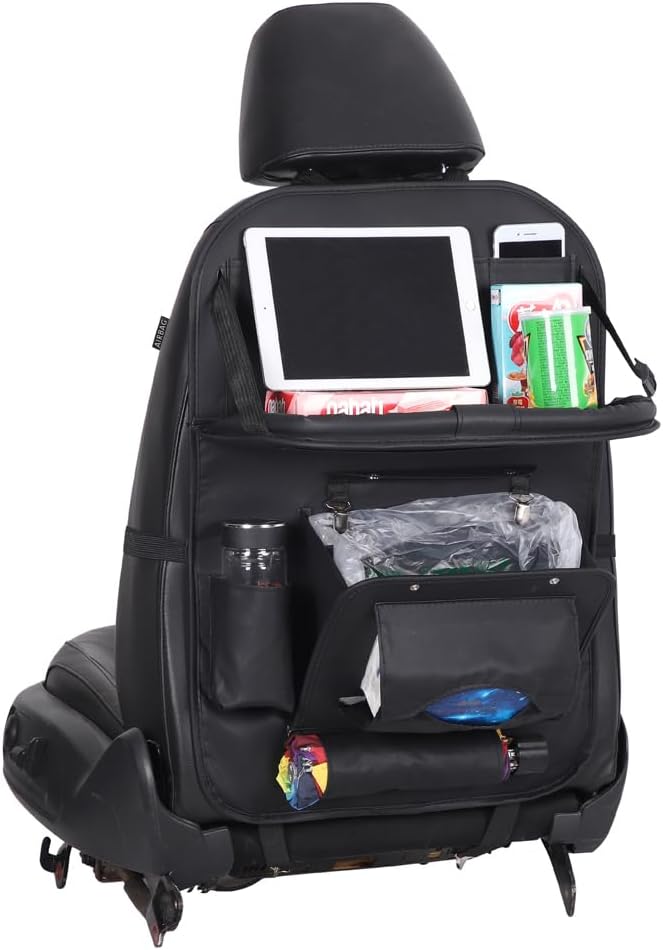 HURESON Upgraded Foldable Seat Back Organizer with Trash Can and Table Tray