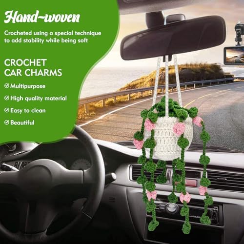 EoaMen Crochet Plant Car Mirror Accessory