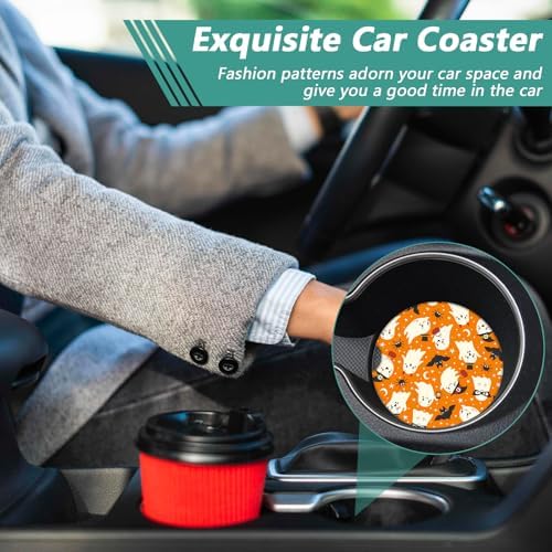 2 Pack Halloween Car Cup Holder Coasters - Ghost Bat Ceramic Coasters